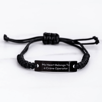 Crane Operator Gifts, My Heart Belongs To A Crane Operator Rope Bracelet, Funny Mother's Day Unique Gift from Men to Crane Operator Friends small / Black