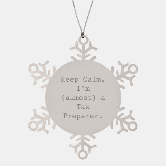 Funny Tax Preparer Gifts, 'Keep Calm, I'm (almost) A Tax Preparer.' Snowflake Ornament for Christmas, Gift from Friends, Coworkers, or Family for Tax Preparer small / Silver