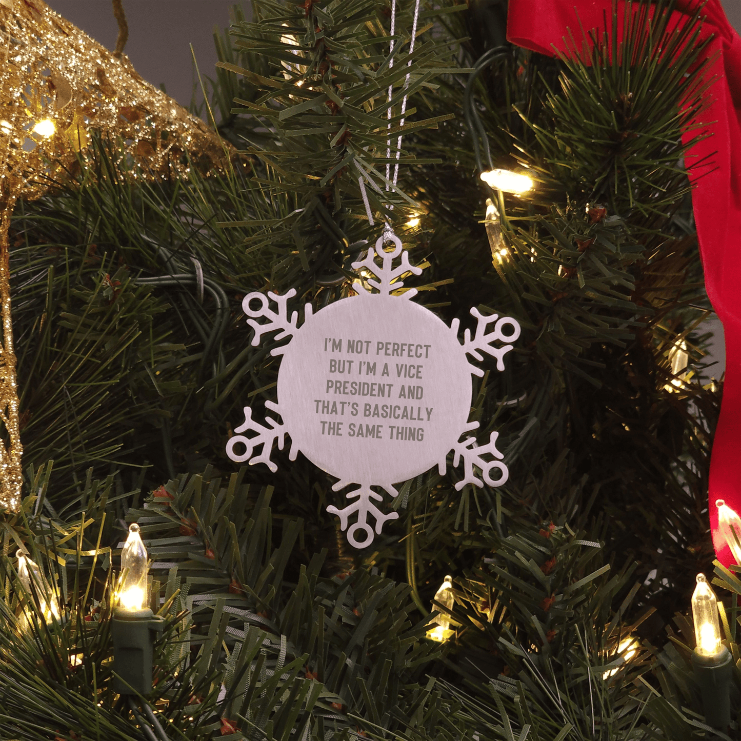 Vice President Snowflake Ornament Gifts from Friends, Unique Christmas Novelty for Vice President, 'I'm Not Perfect But I'm A Vice President And That's Basically The Same Thing' small / Silver