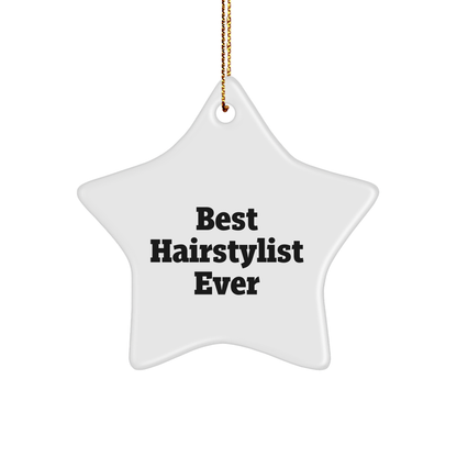 Funny Hairstylist Gifts from Friends for Best Hairstylist Ever at Christmas - Star Ornament, White, 3.25" tall - Image 1