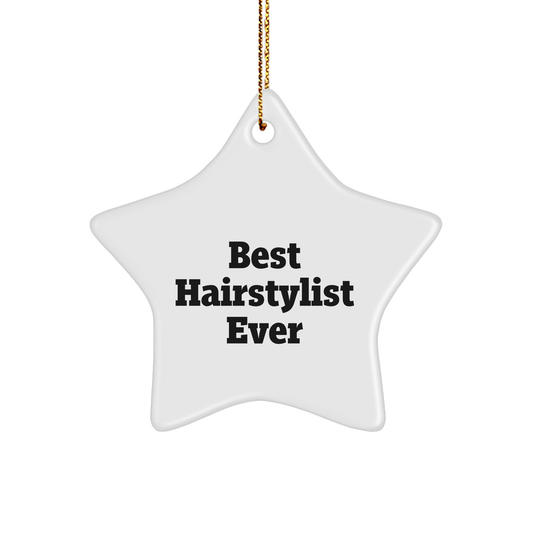 Funny Hairstylist Gifts from Friends for Best Hairstylist Ever at Christmas - Star Ornament, White, 3.25" tall - Image 1