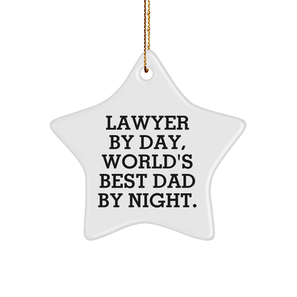 Funny Lawyer Gifts for Men - 'Lawyer by Day, World's Best Dad By Night.' Star Ornament, Christmas Unique Gifts from Family small / White