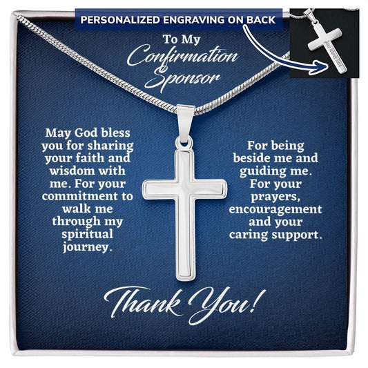 Personalized Confirmation Sponsor Gift for Man - Cross Necklace - Religious Catholic Christian Appreciation Gift Two Toned Box
