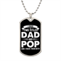 I Have Two Titles Dad and Pop And I Rock Them Both Dog Tag Necklace - Fathers Day Gift for Pop - Personalized Pop Birthday Gift Military Chain (Silver) / No