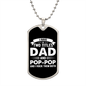 I Have Two Titles Dad and Pop-pop And I Rock Them Both Dog Tag Necklace - Fathers Day Gift for Pop-pop - Personalized Pop-pop Birthday Gift Military Chain (Silver) / No