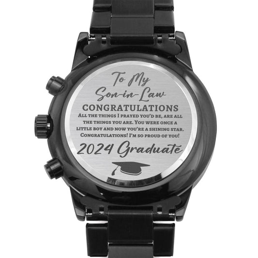 To My Son-in-Law 2024 Graduate Black Chronograph Watch - Graduation Gift for Son-in-Law - Class of 2024 Motivational Gift