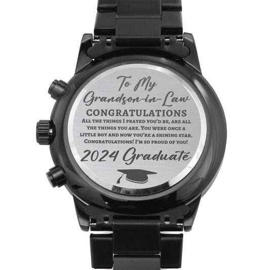 To My Grandson-in-Law 2024 Graduate Black Chronograph Watch - Graduation Gift for Grandson-in-Law - Class of 2024 Motivational Gift