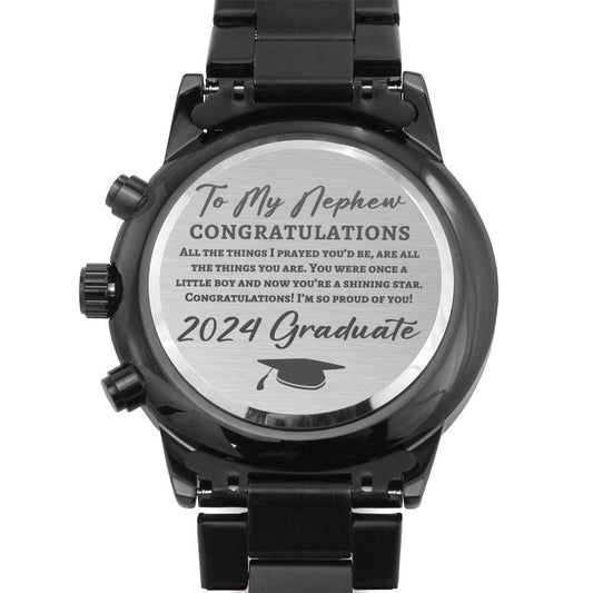 To My Nephew 2024 Graduate Black Chronograph Watch - Graduation Gift for Nephew - Class of 2024 Motivational Gift
