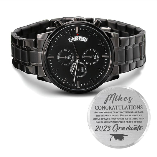 Personalized Black Chronograph Watch for Mikes