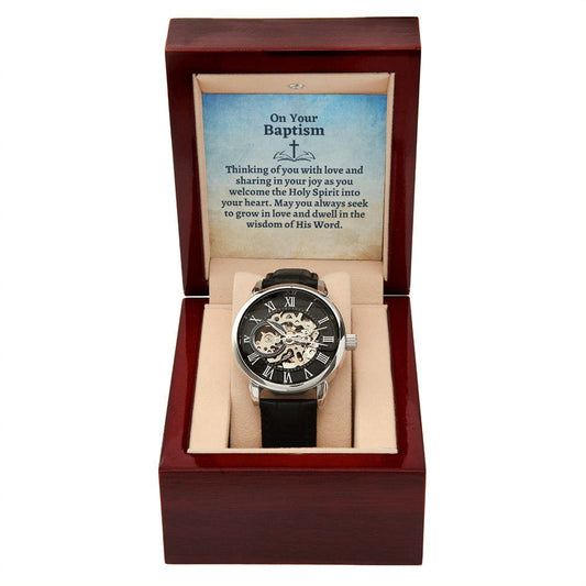 Baptism Gift Openwork Skeleton Watch - Thinking of You - Grandson Baptism - Catholic Teenager - Christian Jewelry - Baptism Gift for Adult