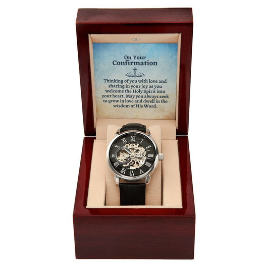 Confirmation Gift for Teenage Boy Openwork Skeleton Watch - Lutheran Confirmation Gift for Men - Christian Gifts - Catholic Confirmation