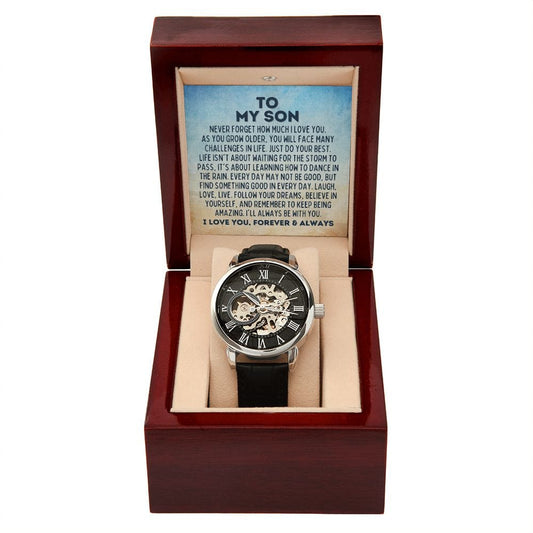 Gift for Son Openwork Skeleton Watch - Graduation Gift for Son - Son Birthday Gift- Son Wedding Gift - Motivational Gifts for Son