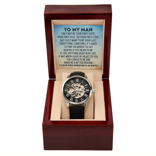 To My Man Openwork Skeleton Watch - Gift for Husband, Boyfriend, Fiance, Soulmate - Anniversary Valentine's Day Fathers Day Gift