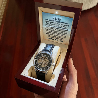 Personalized To My Son Graduation Gift - Openwork Skeleton Watch - College Graduation Gift for Him - Custom High School Graduate Jewelry