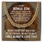 To My Bonus Son Cuban Link Chain Necklace - Motivational Lion Graduation Gift for Son-in-Law - Stepson Birthday Gift, Wedding Gift 14K Yellow Gold Finish / Standard Box