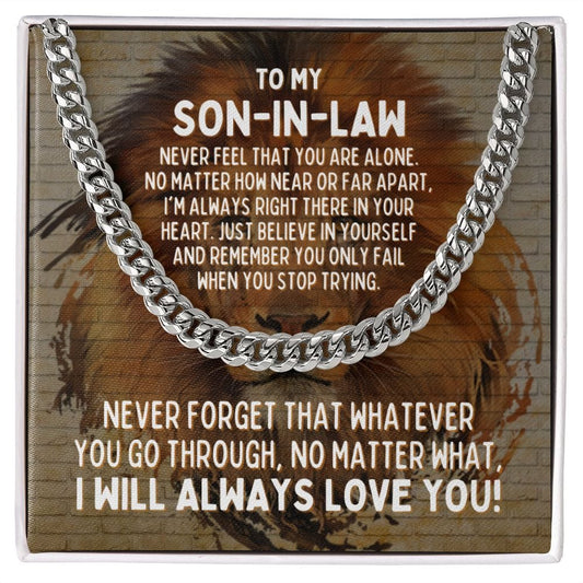 To My Son-in-Law Cuban Link Chain Necklace - Motivational Lion Graduation Gift for Son-in-Law - Son-in-Law Birthday Gift, Wedding Gift Stainless Steel / Standard Box