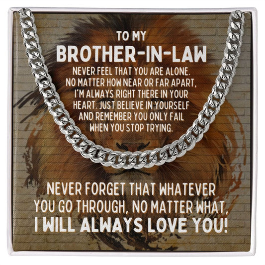 To My Brother-in-Law Cuban Link Chain Necklace - Motivational Lion Graduation Gift for Brother-in-Law - Birthday Gift, Wedding Gift Stainless Steel / Standard Box