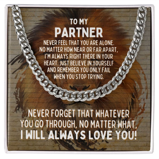 To My Partner Cuban Link Chain Necklace - Motivational Lion Anniversary Gift for Partner - Partner Birthday Gift, Wedding Gift Stainless Steel / Standard Box