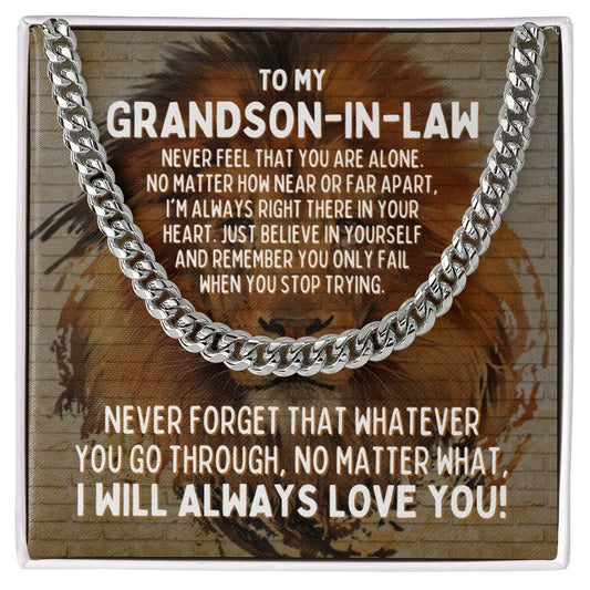 To My Grandson-in-Law Cuban Link Chain Necklace - Motivational Lion Graduation Gift for Grandson-in-Law - Birthday Gift, Wedding Gift Stainless Steel / Standard Box