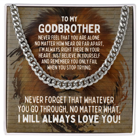 To My Godbrother Cuban Link Chain Necklace - Motivational Lion Graduation Gift for Godbrother - Godbrother Birthday Gift, Wedding Gift Stainless Steel / Standard Box