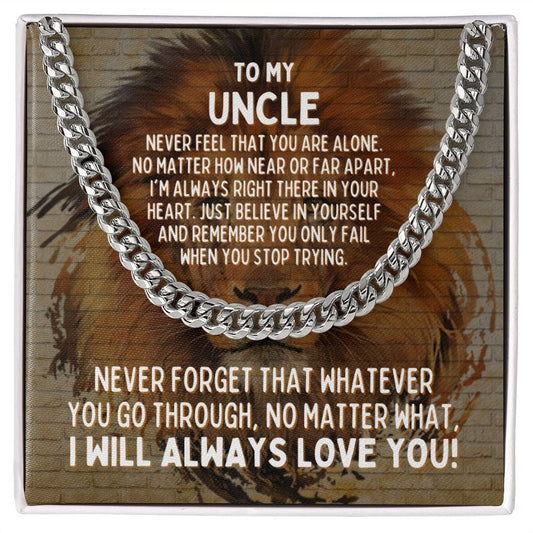 To My Uncle Cuban Link Chain Necklace - Motivational Lion Graduation Gift for Uncle - Uncle Birthday Gift, Wedding Gift Stainless Steel / Standard Box