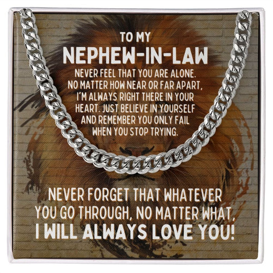 To My Nephew-in-Law Cuban Link Chain Necklace - Motivational Lion Graduation Gift for Nephew-in-Law - Birthday Gift, Wedding Gift Stainless Steel / Standard Box