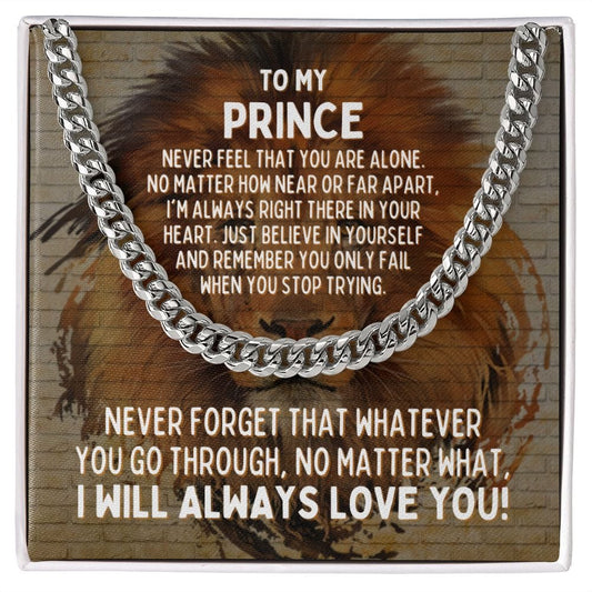 To My Prince Cuban Link Chain Necklace - Motivational Lion Graduation Gift for Prince - Prince Birthday Gift, Wedding Gift Stainless Steel / Standard Box