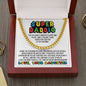 Super Daddio Cuban Link Chain Necklace - Funny Fathers Day Gift for Gamer - Video Game Birthday Gift to Dad from Daughter 14K Yellow Gold Finish / Luxury Box