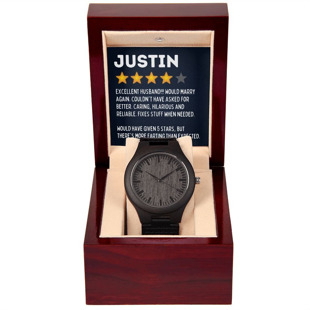 Personalized Husband Name Gift - 5 Star Rating, Wooden Watch for Husband from Wife - Gift for Anniversary, Valentines Day, Birthday