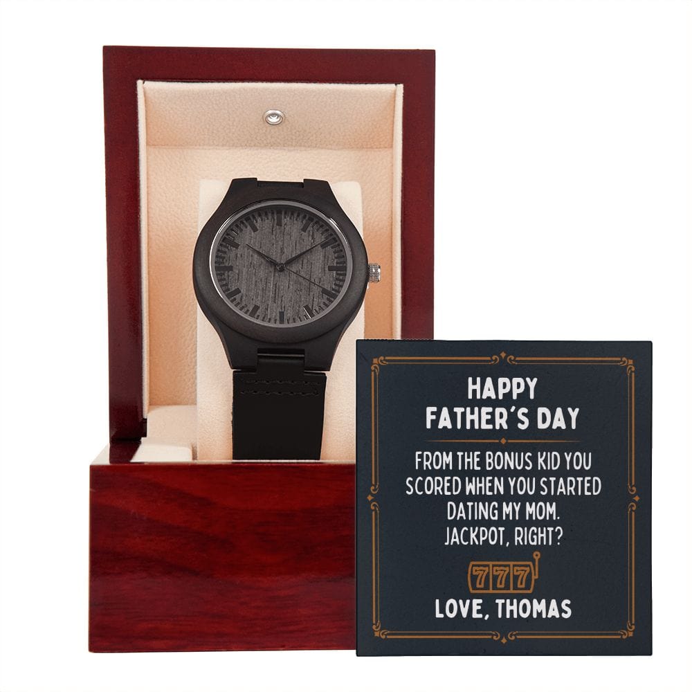 Personalized Funny Father's Day Gift for Stepfather - Wooden Watch - Hilarious Gift for Stepdad - From Daughter-in-Law - From Son-in-Law