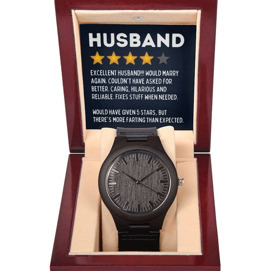 Husband 5 Star Rating Gift - Wooden Watch for Husband from Wife - Gift for Anniversary, Valentines Day, Birthday