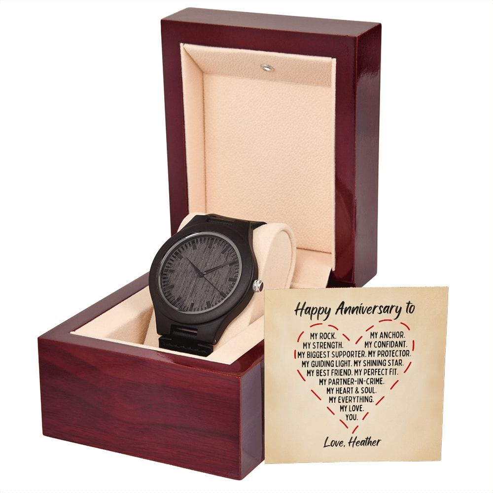 Personalized Anniversary Gift - Wooden Watch - Sentimental Gift for Boyfriend, Husband, Fiance - To Husband from Wife Card