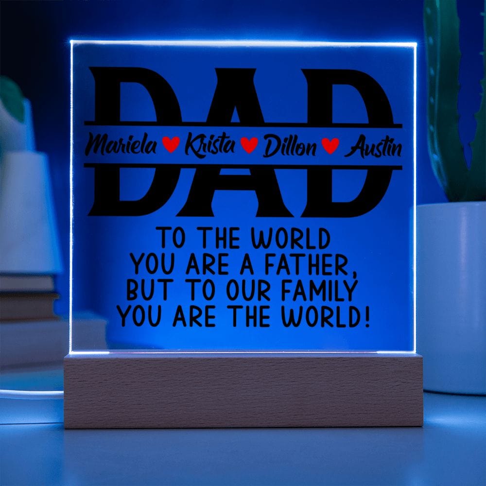 Personalized Dad Acrylic Plaque - Customized Fathers Day Gift Wooden Base w/LED Lights