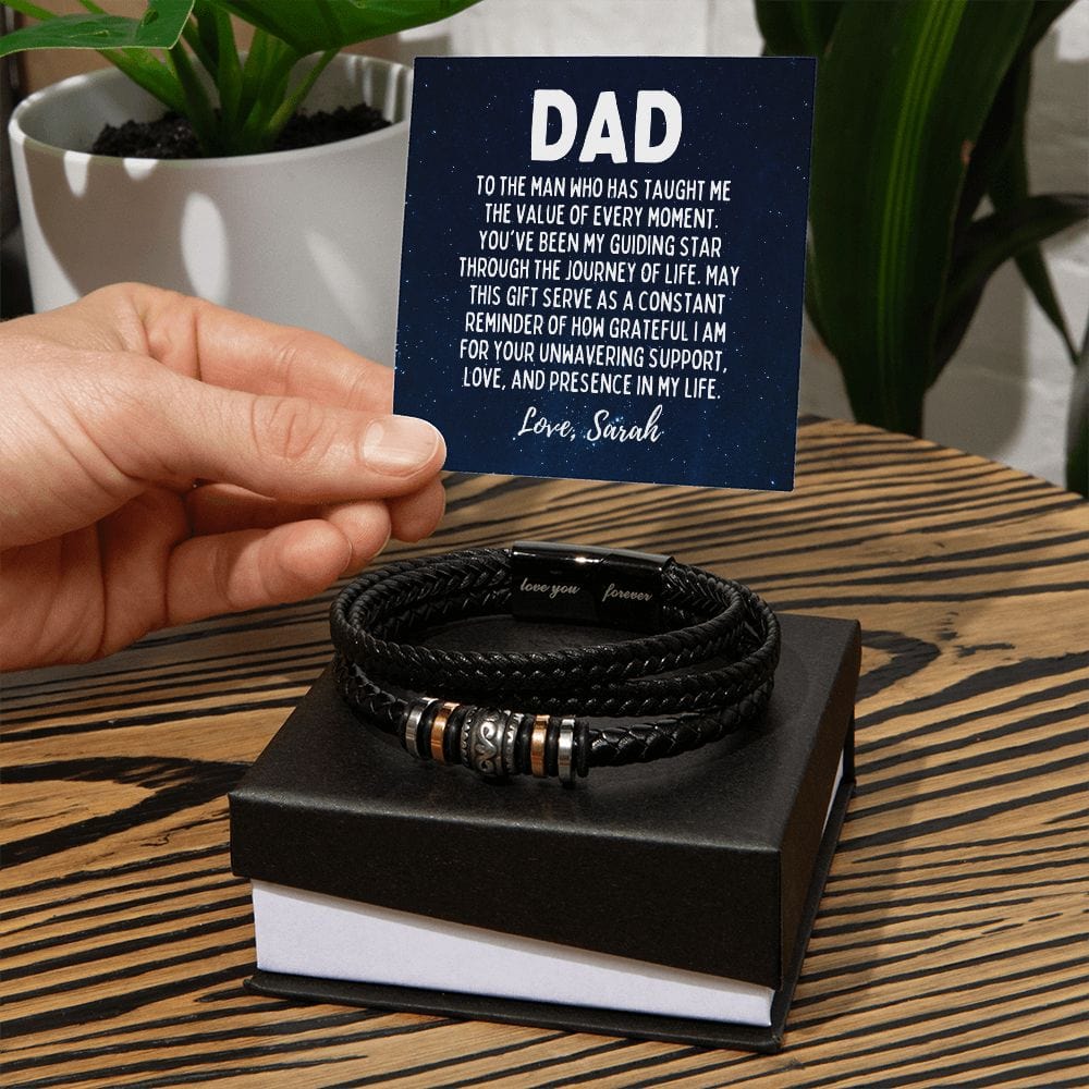 Personalized Sentimental Fathers Day Gift - Vegan Leather Bracelet for Dad - My Guiding Star - Birthday Gift from Daughter - Gift from Son