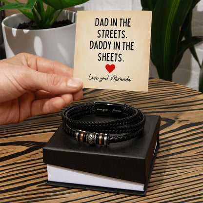 Personalized Funny Fathers Day Gift for Husband - Dad in the Streets Daddy in the Sheets - Vegan Leather Bracelet Gift from Wife