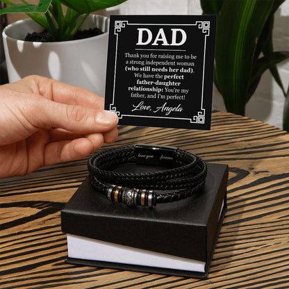 Personalized Funny Fathers Day Gift - Vegan Leather Bracelet for Dad - Perfect Father-Daughter Relationship - Dad Gift from Daughter