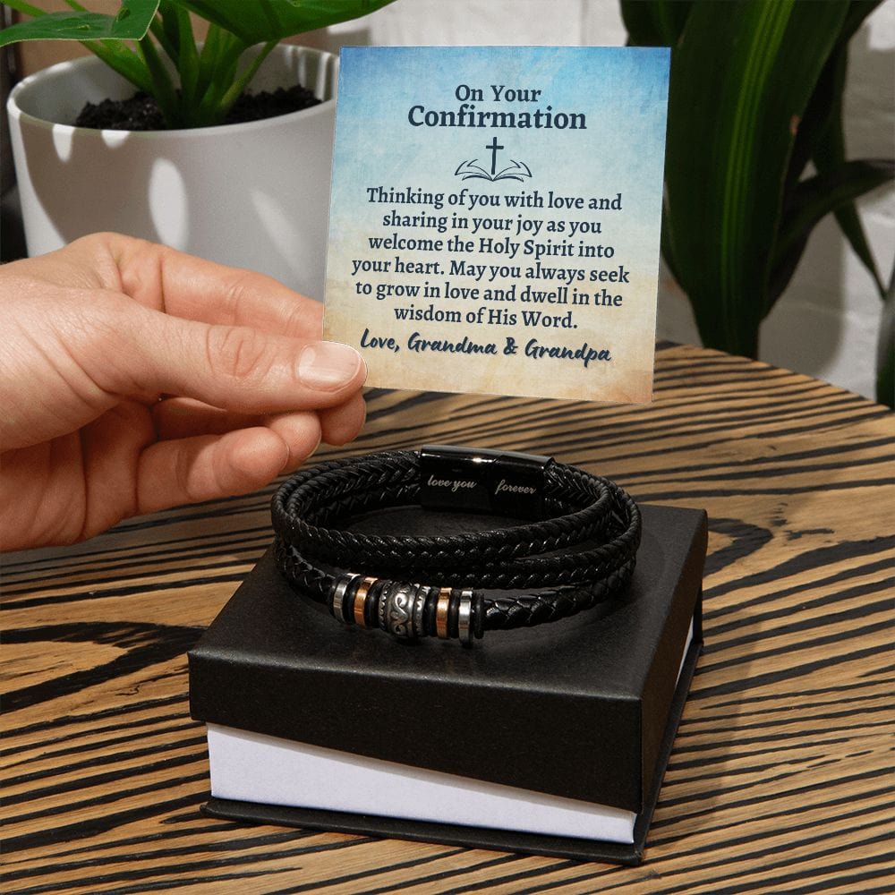 Personalized Confirmation Gift for Teenage Boy - Vegan Leather Bracelet - Lutheran Baptism Gift for Men - Christian Catholic Communion