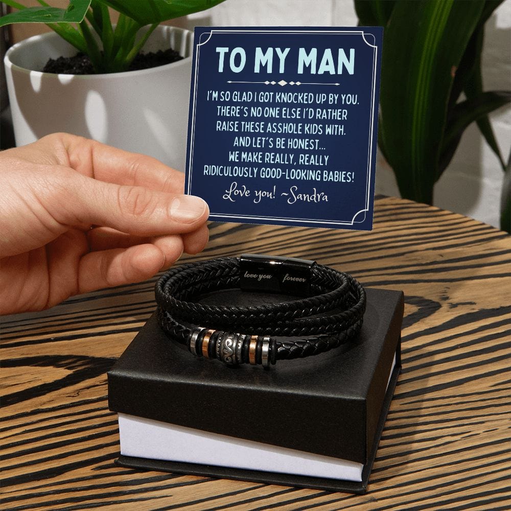 Personalized To My Man Gift - Vegan Leather Bracelet - Funny Fathers Day Gift for Husband from Wife - Gift for Boyfriend from Girlfriend