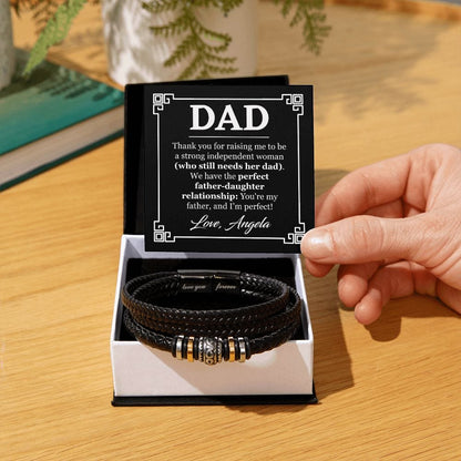 Personalized Funny Fathers Day Gift - Vegan Leather Bracelet for Dad - Perfect Father-Daughter Relationship - Dad Gift from Daughter Two Tone Box