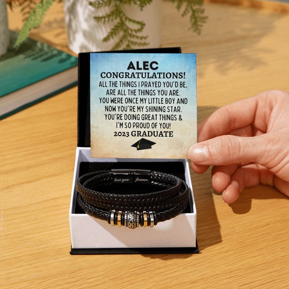 Personalized Graduation Bracelet - Gifts For Son - High School Graduation Jewelry - Class Of 2023 - Custom Gift - College Graduation Gifts Two Tone Box