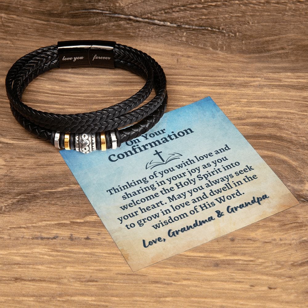 Personalized Confirmation Gift for Teenage Boy - Vegan Leather Bracelet - Lutheran Baptism Gift for Men - Christian Catholic Communion