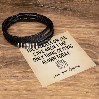 Personalized Raunchy Birthday Gift for Men - Vegan Leather Bracelet for Husband, Boyfriend, Fiance - Funny Birthday Card from Wife