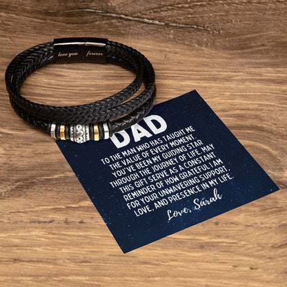 Personalized Sentimental Fathers Day Gift - Vegan Leather Bracelet for Dad - My Guiding Star - Birthday Gift from Daughter - Gift from Son