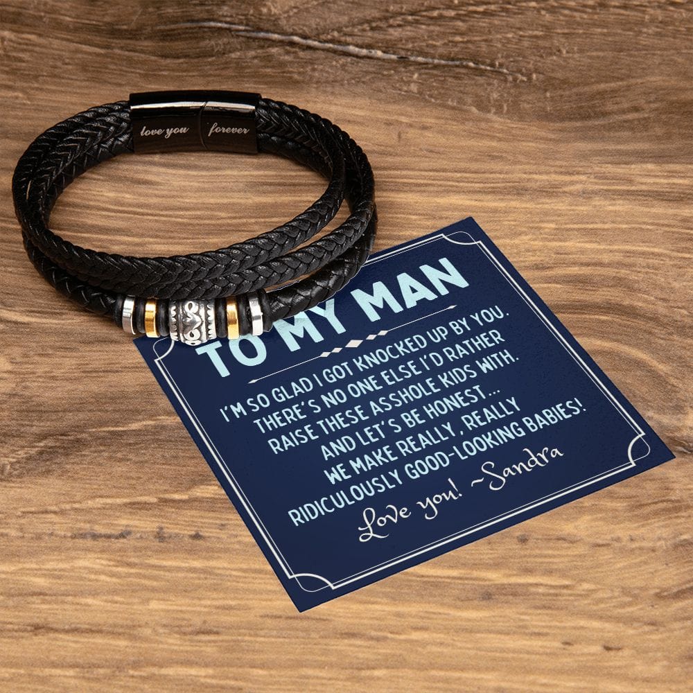 Personalized To My Man Gift - Vegan Leather Bracelet - Funny Fathers Day Gift for Husband from Wife - Gift for Boyfriend from Girlfriend