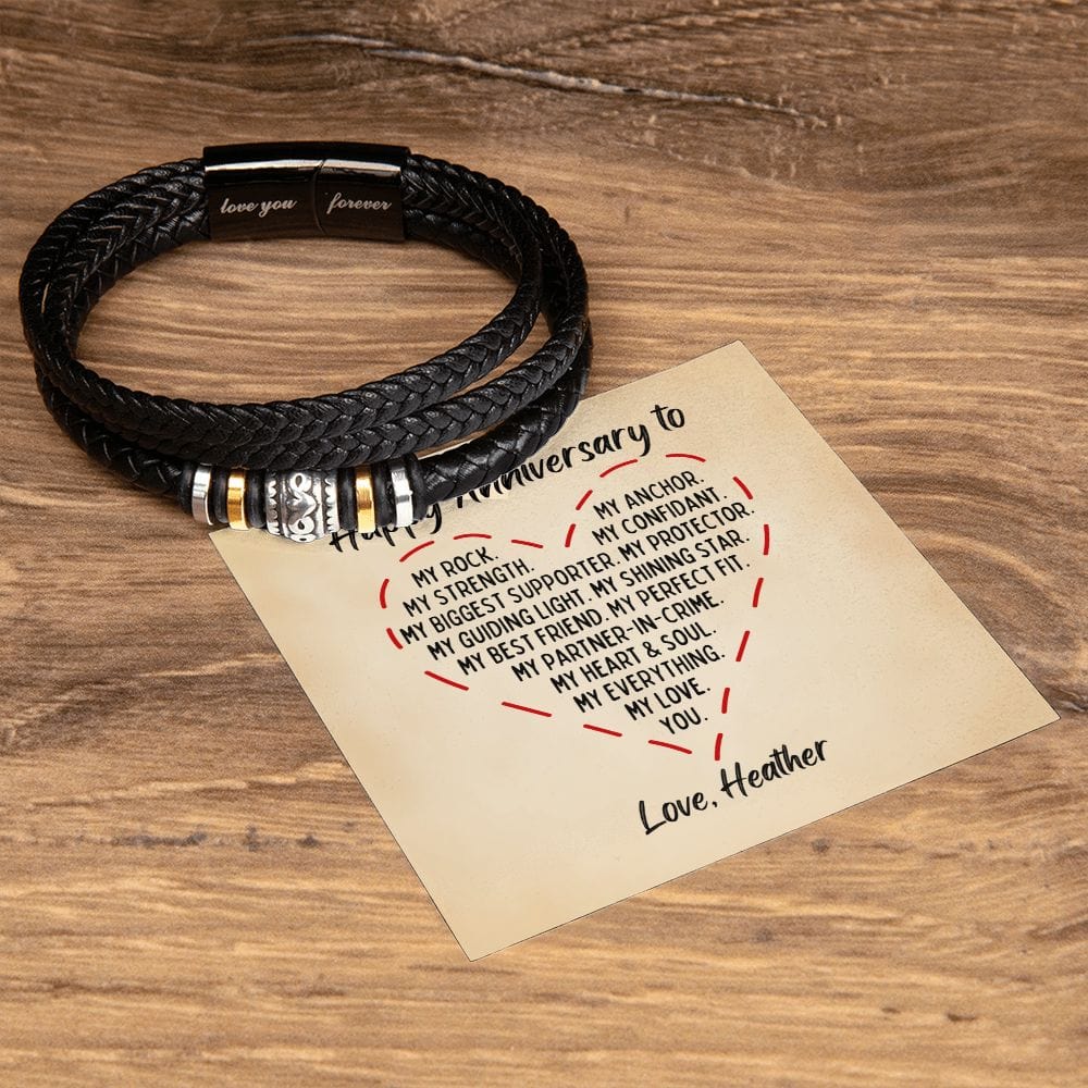 Personalized Anniversary Gift - Vegan Leather Bracelet - Sentimental Gift for Boyfriend, Husband, Fiance - To Husband from Wife Card