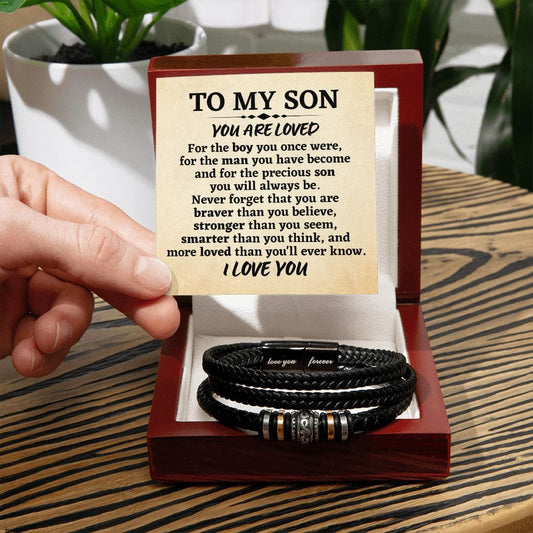 Gift for Son Vegan Leather Bracelet - Son Birthday Gift - Graduation Gift for Son - Son Wedding Gift - Motivational Gifts for My Son