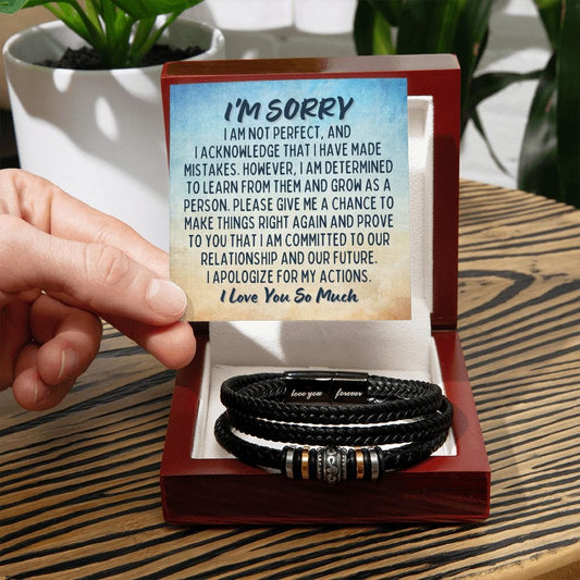 Apology Gift For Man - I'm Sorry Gift For Him - Vegan Leather Mens Bracelet - Forgiveness Gift For Boyfriend - Forgive Me Gift For Husband