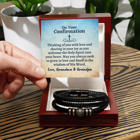 Personalized Confirmation Gift for Teenage Boy - Vegan Leather Bracelet - Lutheran Baptism Gift for Men - Christian Catholic Communion