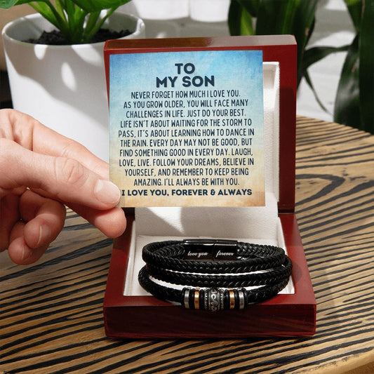 Gift for Son Vegan Leather Bracelet - Graduation Gift for Son - Son Birthday Gift- Son Wedding Gift - Motivational Gifts for Son