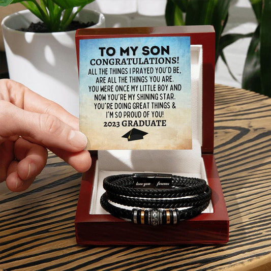 To My Son 2023 Graduate Vegan Leather Bracelet - Graduation Gift for Son - Class of 2023 College Graduation Gift - High School Grad